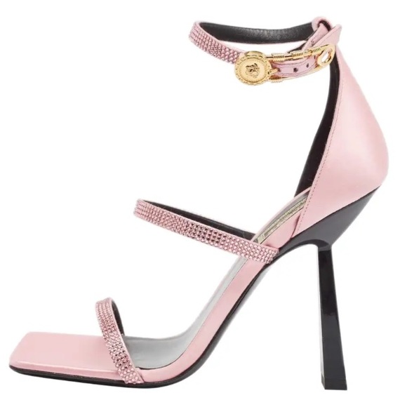 Fendi x Versace Pink Satin Crystal Embellished Ankle Strap Sandals - Picture 11 of 13